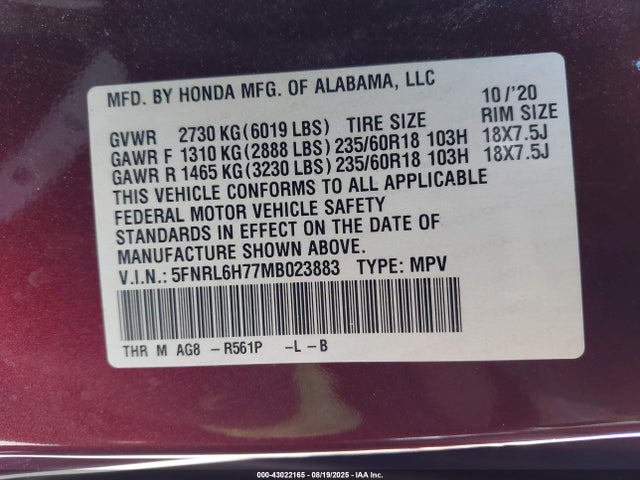 5FNRL6H77MB023883 Honda j35y7