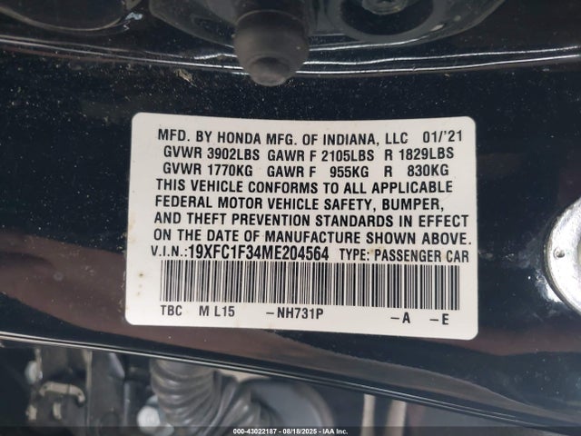 Honda l15b7 2021 19XFC1F34ME204564 Image 9