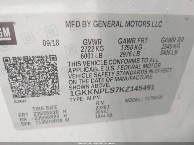 2019 GMC ACADIA 1GKKNPLS7KZ145491 Photo 8