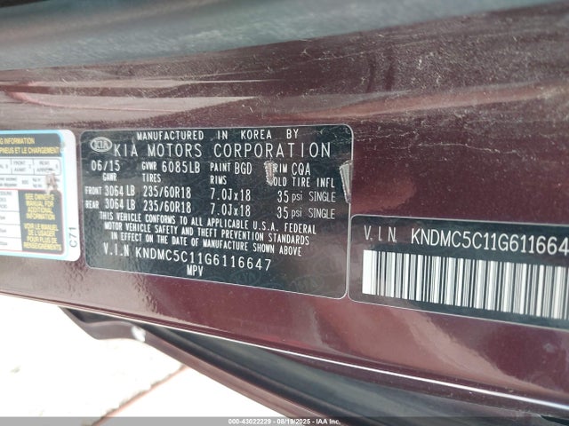 KNDMC5C11G6116647 KIA dohc gdi lambda ii
