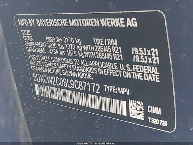 Aukcja sprzedaży 2020 Bmw X7 Xdrive40i, vin: 5UXCW2C08L9C87172, numer aukcji: 43022320