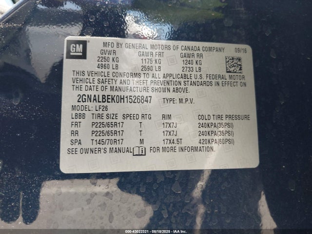 2GNALBEK0H1526847 Chevrolet lea - sidi: spark ignited direct injection, e85 max, alum
