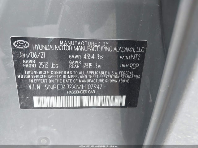 5NPEJ4J2XMH107947 Hyundai t-gdi gamma ii