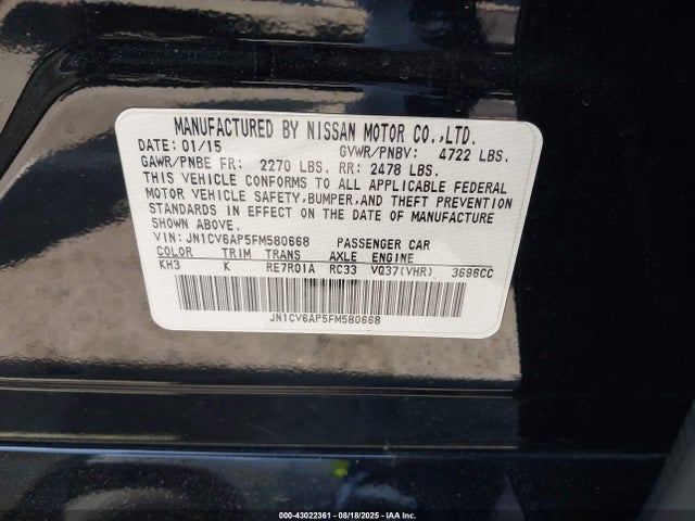 JN1CV6AP5FM580668 Infiniti Q40