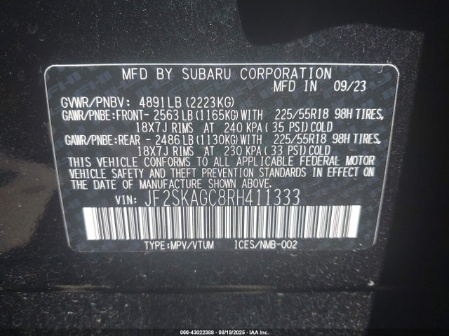 JF2SKAGC8RH411333 Subaru na u5
