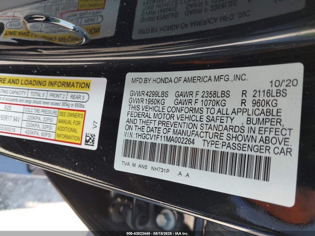 1HGCV1F11MA002264 Honda l15be