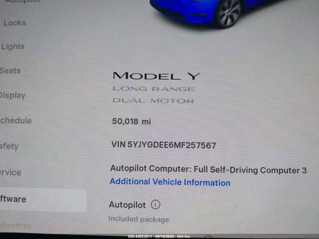 2021 TESLA MODEL Y 5YJYGDEE6MF257567 Photo 6