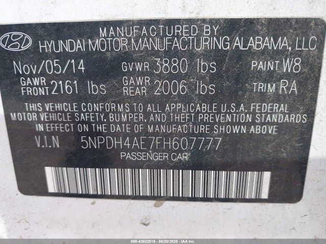 5NPDH4AE7FH607777 Hyundai dohc mpi nu