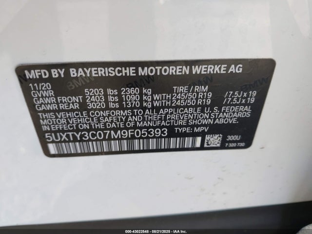 5UXTY3C07M9F05393 BMW X3