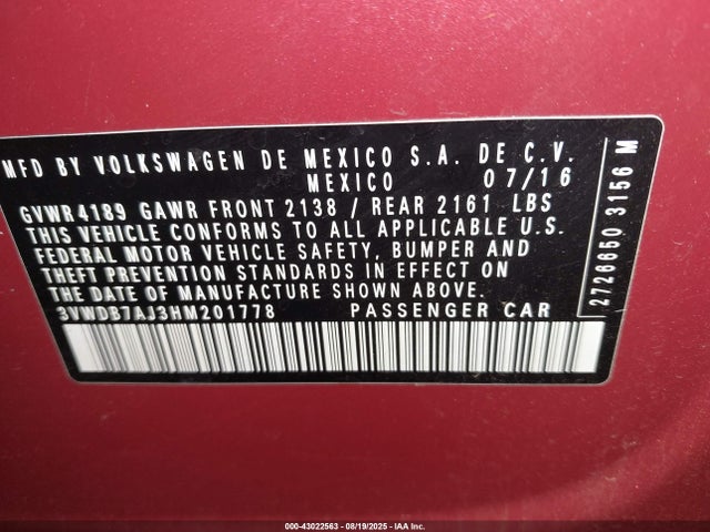 Volkswagen 1.4 tsi 2017 3VWDB7AJ3HM201778 Image 9