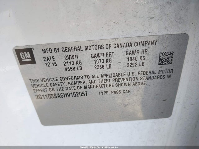 2G1105SA6H9152057 Chevrolet lcv -sidi: spark ignited direct injection, dcvcp, vvt: variable valve timing, e85 max, e0-e100, alum