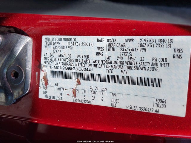 Ford 2016 2016 1FMCU9G95GUC83441 Image 9