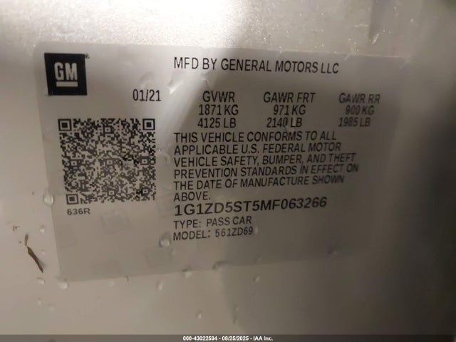 1G1ZD5ST5MF063266 Chevrolet lfv - direct injection, variable valve timing, gen 1 gmna