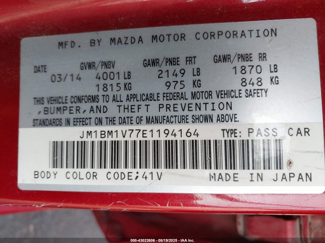 JM1BM1V77E1194164 Mazda pe