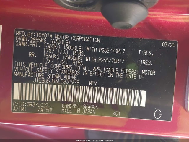 JTEBU5JR6L5831979 Toyota 1gr-fe