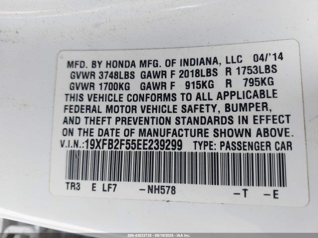 Honda r18z1 2014 19XFB2F55EE239299 Image 9