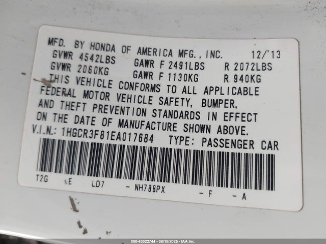 1HGCR3F81EA017684 Honda j35y1