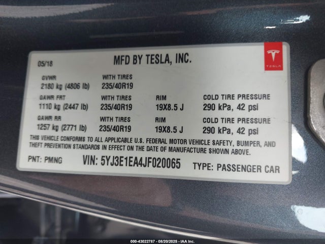 2018 TESLA MODEL 3 5YJ3E1EA4JF020065 Photo 8