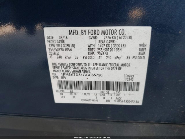 1FM5K7D81GGC65726 Ford 2016