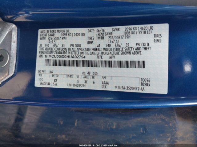 2017 FORD ESCAPE 1FMCU0GD0HUA92754 Photo 8