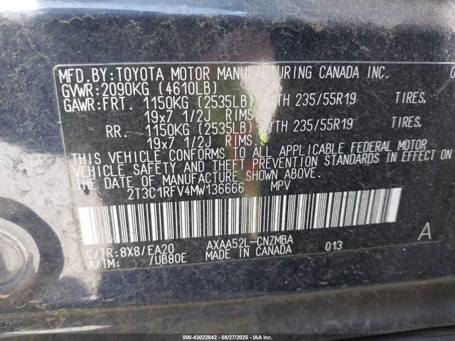 2T3C1RFV4MW136666 Toyota a25a-fks