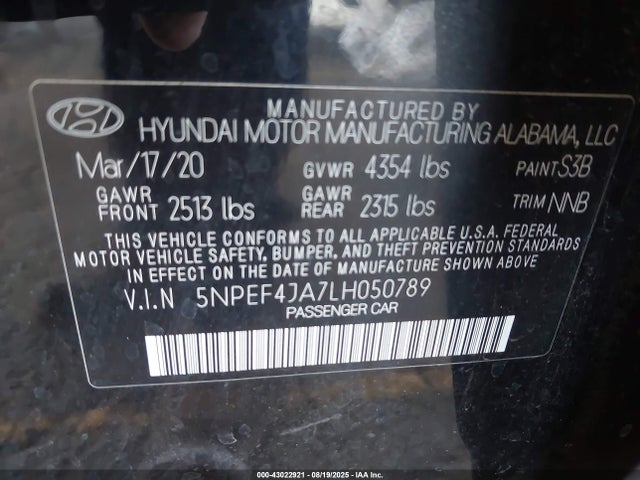 5NPEF4JA7LH050789 Hyundai gdi theta iii