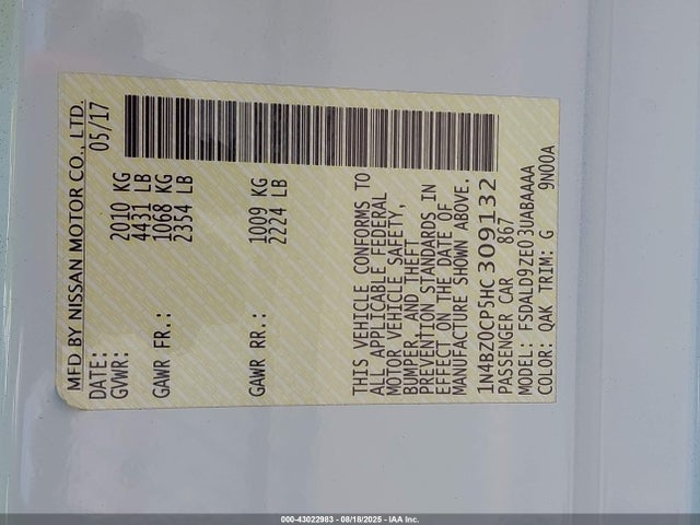 1N4BZ0CP5HC309132 Nissan Leaf