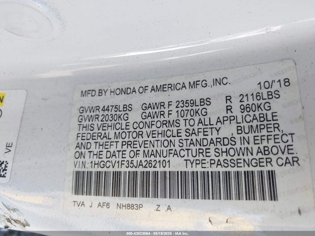 1HGCV1F35JA262101 Honda l15be