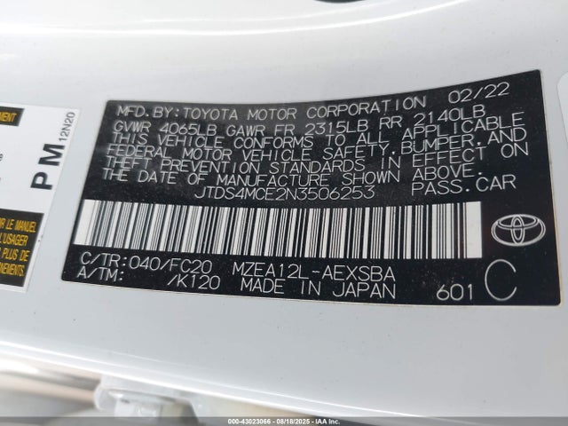 JTDS4MCE2N3506253 Toyota m20a-fks