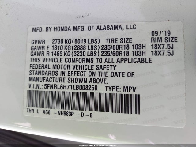 5FNRL6H71LB008259 Honda j35y7