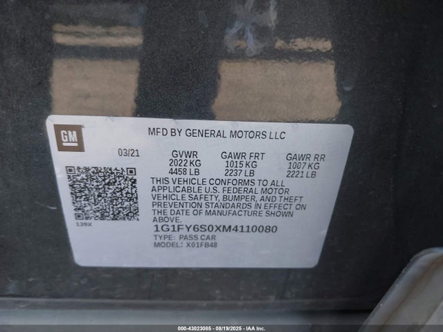 Chevrolet 2021 2021 1G1FY6S0XM4110080 Image 9