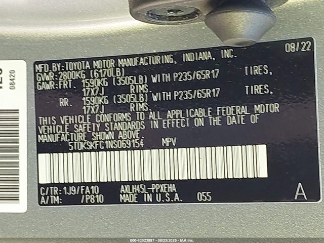 5TDKSKFC1NS069154 Toyota a25a-fxs, 5nm, 4nm
