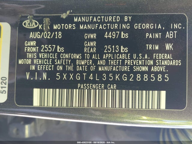 5XXGT4L35KG288585 KIA gdi