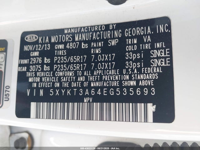5XYKT3A64EG535693 KIA dohc t-gdi theta-ii