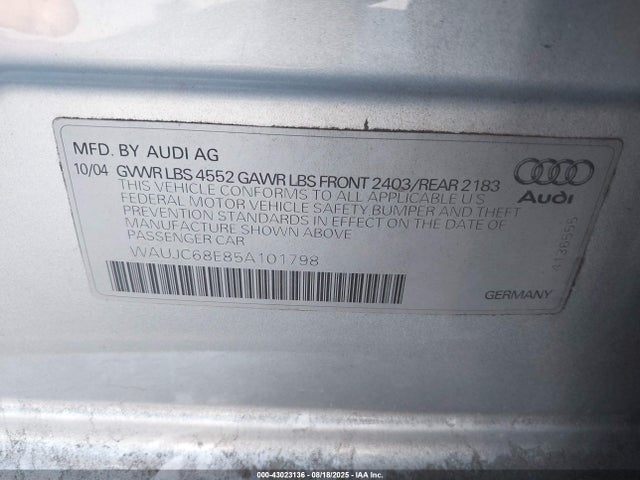2005 AUDI A4 WAUJC68E85A101798 Photo 8