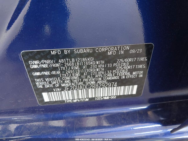 JF2GUADC2R8292974 Subaru na