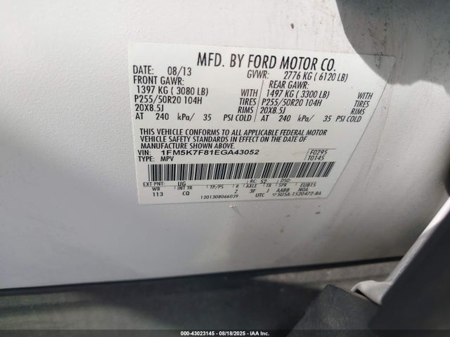 1FM5K7F81EGA43052 Ford 2014