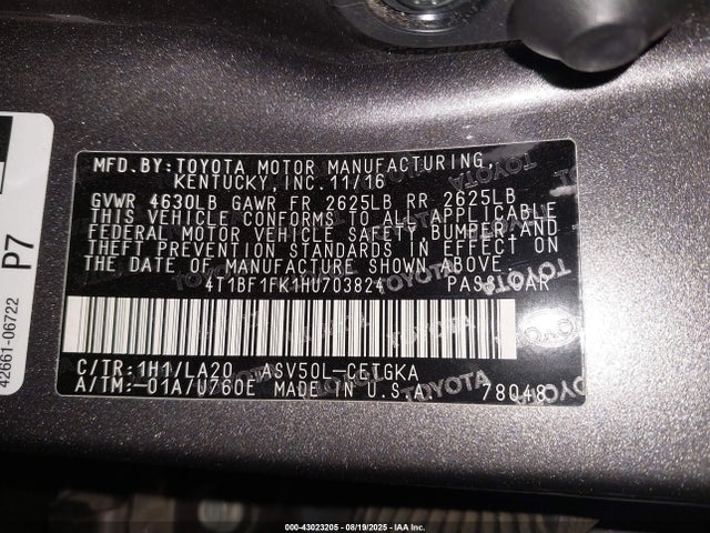 4T1BF1FK1HU703824 Toyota 2ar-fe
