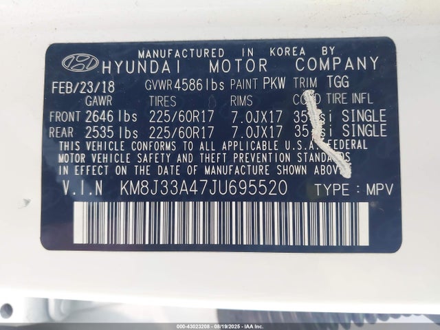 KM8J33A47JU695520 Hyundai gdi nu