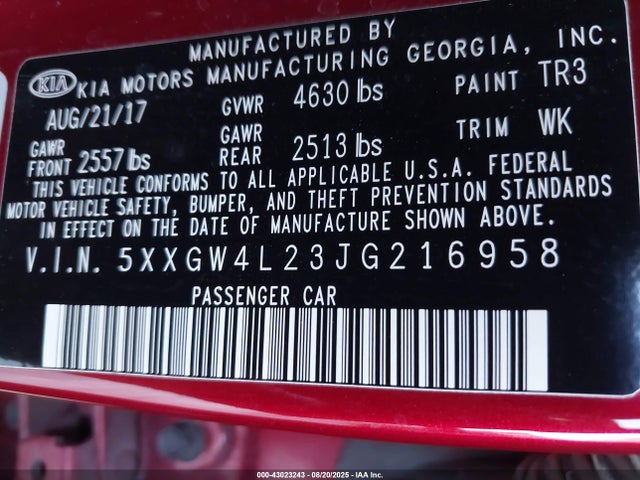5XXGW4L23JG216958 KIA t-gdi