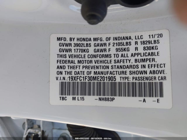 19XFC1F30ME201905 Honda l15b7