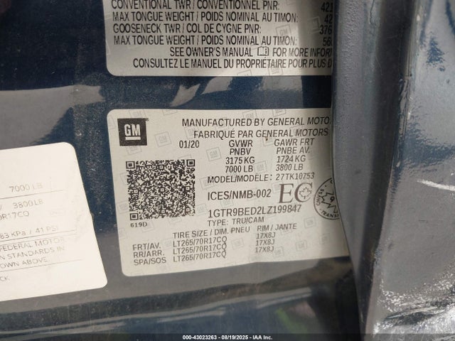 1GTR9BED2LZ199847 GMC l84 - di, dfm, alum, gen 5, var 2