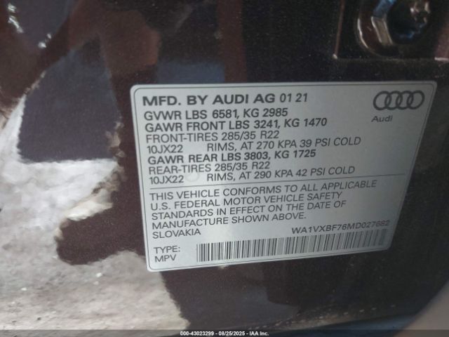 2021 AUDI Q7 WA1VXBF76MD027682 Photo 8