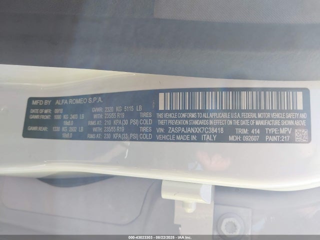 ZASPAJANXK7C38418 Alfa Romeo 2019
