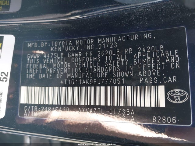 4T1G11AK9PU777051 Toyota a25a-fks