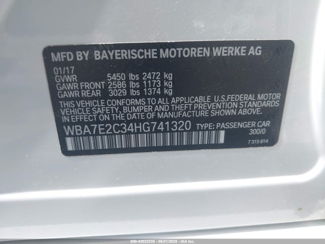 WBA7E2C34HG741320 BMW 740I