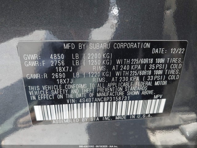 4S4BTANC8P3158731 Subaru na, u5