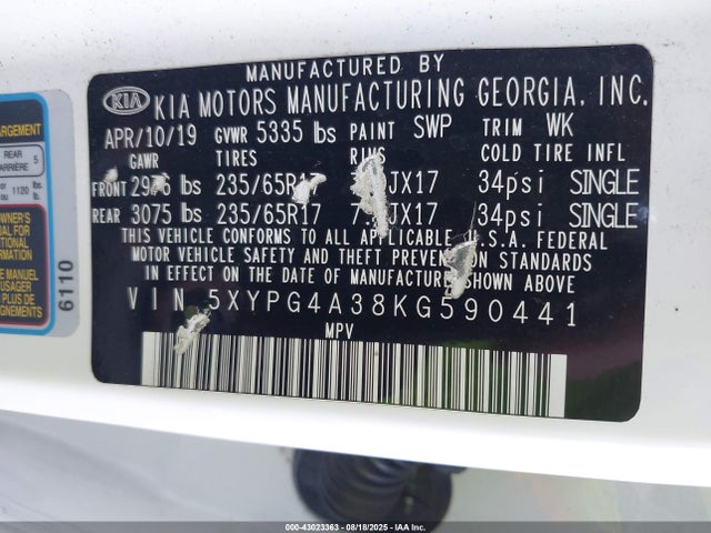 5XYPG4A38KG590441 KIA gdi theta-ii