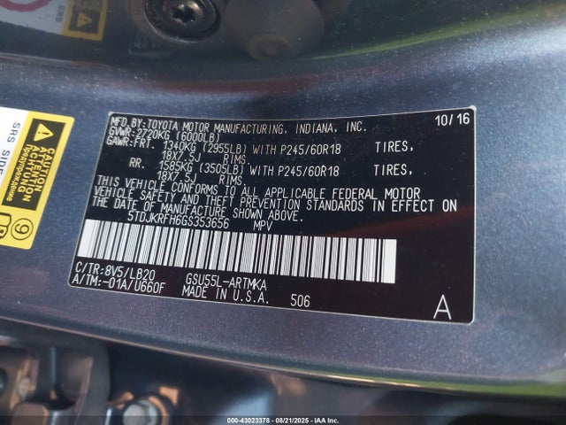 5TDJKRFH6GS353656 Toyota 2gr-fe