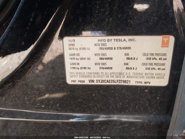 2020 TESLA MODEL X 5YJXCAE25LF229821 Photo 8
